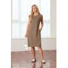 imageGRECERELLE 2025 Women Summer Round Neck Casual Loose Split WrinkleFree Midi Dress with Pockets XS3XLLight Coffee