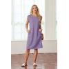 imageGRECERELLE 2025 Women Summer Round Neck Casual Loose Split WrinkleFree Midi Dress with Pockets XS3XLLilac