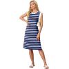 imageGRECERELLE 2025 Women Summer Round Neck Casual Loose Split WrinkleFree Midi Dress with Pockets XS3XLNavy Blue White Strip