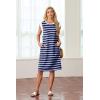 imageGRECERELLE 2025 Women Summer Round Neck Casual Loose Split WrinkleFree Midi Dress with Pockets XS3XLNavy Blue White Strip