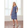 imageGRECERELLE 2025 Women Summer Round Neck Casual Loose Split WrinkleFree Midi Dress with Pockets XS3XLNavy Blue White Strip