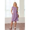 imageGRECERELLE 2025 Women Summer Round Neck Casual Loose Split WrinkleFree Midi Dress with Pockets XS3XLPurple