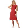 imageGRECERELLE 2025 Women Summer Round Neck Casual Loose Split WrinkleFree Midi Dress with Pockets XS3XLRed