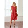 imageGRECERELLE 2025 Women Summer Round Neck Casual Loose Split WrinkleFree Midi Dress with Pockets XS3XLRed