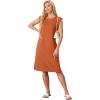 imageGRECERELLE 2025 Women Summer Round Neck Casual Loose Split WrinkleFree Midi Dress with Pockets XS3XLTan