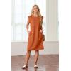 imageGRECERELLE 2025 Women Summer Round Neck Casual Loose Split WrinkleFree Midi Dress with Pockets XS3XLTan