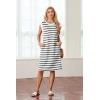 imageGRECERELLE 2025 Women Summer Round Neck Casual Loose Split WrinkleFree Midi Dress with Pockets XS3XLWhite Black Strip