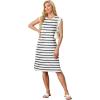 imageGRECERELLE 2025 Women Summer Round Neck Casual Loose Split WrinkleFree Midi Dress with Pockets XS3XLWhite Black Strip