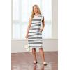 imageGRECERELLE 2025 Women Summer Round Neck Casual Loose Split WrinkleFree Midi Dress with Pockets XS3XLWhite Black Strip