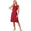 imageGRECERELLE 2025 Women Summer Round Neck Casual Loose Split WrinkleFree Midi Dress with Pockets XS3XLWine Red