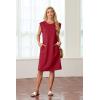 imageGRECERELLE 2025 Women Summer Round Neck Casual Loose Split WrinkleFree Midi Dress with Pockets XS3XLWine Red