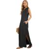 imageGRECERELLE 2025 Women YearRound Casual Round Neck Loose Split WrinkleFree Long Maxi Vacation Dress with Pockets XS3XLAcid Washed Black