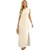 imageGRECERELLE 2025 Women YearRound Casual Round Neck Loose Split WrinkleFree Long Maxi Vacation Dress with Pockets XS3XLApricot White