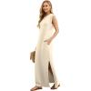 imageGRECERELLE 2025 Women YearRound Casual Round Neck Loose Split WrinkleFree Long Maxi Vacation Dress with Pockets XS3XLApricot White