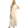 imageGRECERELLE 2025 Women YearRound Casual Round Neck Loose Split WrinkleFree Long Maxi Vacation Dress with Pockets XS3XLApricot White
