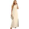 imageGRECERELLE 2025 Women YearRound Casual Round Neck Loose Split WrinkleFree Long Maxi Vacation Dress with Pockets XS3XLApricot White