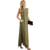 imageGRECERELLE 2025 Women YearRound Casual Round Neck Loose Split WrinkleFree Long Maxi Vacation Dress with Pockets XS3XLArmy Green