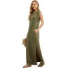imageGRECERELLE 2025 Women YearRound Casual Round Neck Loose Split WrinkleFree Long Maxi Vacation Dress with Pockets XS3XLArmy Green
