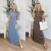 imageGRECERELLE 2025 Women YearRound Casual Round Neck Loose Split WrinkleFree Long Maxi Vacation Dress with Pockets XS3XLArmy Green
