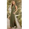 imageGRECERELLE 2025 Women YearRound Casual Round Neck Loose Split WrinkleFree Long Maxi Vacation Dress with Pockets XS3XLArmy Green