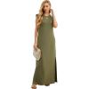 imageGRECERELLE 2025 Women YearRound Casual Round Neck Loose Split WrinkleFree Long Maxi Vacation Dress with Pockets XS3XLArmy Green