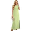 imageGRECERELLE 2025 Women YearRound Casual Round Neck Loose Split WrinkleFree Long Maxi Vacation Dress with Pockets XS3XLAvocado Green