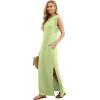 imageGRECERELLE 2025 Women YearRound Casual Round Neck Loose Split WrinkleFree Long Maxi Vacation Dress with Pockets XS3XLAvocado Green