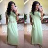 imageGRECERELLE 2025 Women YearRound Casual Round Neck Loose Split WrinkleFree Long Maxi Vacation Dress with Pockets XS3XLAvocado Green