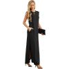 imageGRECERELLE 2025 Women YearRound Casual Round Neck Loose Split WrinkleFree Long Maxi Vacation Dress with Pockets XS3XLBlack