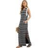 imageGRECERELLE 2025 Women YearRound Casual Round Neck Loose Split WrinkleFree Long Maxi Vacation Dress with Pockets XS3XLBlack White Strip