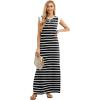 imageGRECERELLE 2025 Women YearRound Casual Round Neck Loose Split WrinkleFree Long Maxi Vacation Dress with Pockets XS3XLBlack White Strip