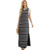imageGRECERELLE 2025 Women YearRound Casual Round Neck Loose Split WrinkleFree Long Maxi Vacation Dress with Pockets XS3XLBlack White Strip