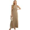 imageGRECERELLE 2025 Women YearRound Casual Round Neck Loose Split WrinkleFree Long Maxi Vacation Dress with Pockets XS3XLBrown