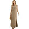 imageGRECERELLE 2025 Women YearRound Casual Round Neck Loose Split WrinkleFree Long Maxi Vacation Dress with Pockets XS3XLBrown