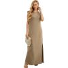 imageGRECERELLE 2025 Women YearRound Casual Round Neck Loose Split WrinkleFree Long Maxi Vacation Dress with Pockets XS3XLBrown