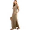 imageGRECERELLE 2025 Women YearRound Casual Round Neck Loose Split WrinkleFree Long Maxi Vacation Dress with Pockets XS3XLBrown