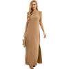 imageGRECERELLE 2025 Women YearRound Casual Round Neck Loose Split WrinkleFree Long Maxi Vacation Dress with Pockets XS3XLCamel