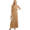 imageGRECERELLE 2025 Women YearRound Casual Round Neck Loose Split WrinkleFree Long Maxi Vacation Dress with Pockets XS3XLCamel