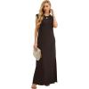 imageGRECERELLE 2025 Women YearRound Casual Round Neck Loose Split WrinkleFree Long Maxi Vacation Dress with Pockets XS3XLDark Coffee