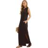 imageGRECERELLE 2025 Women YearRound Casual Round Neck Loose Split WrinkleFree Long Maxi Vacation Dress with Pockets XS3XLDark Coffee