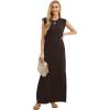 imageGRECERELLE 2025 Women YearRound Casual Round Neck Loose Split WrinkleFree Long Maxi Vacation Dress with Pockets XS3XLDark Coffee