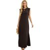 imageGRECERELLE 2025 Women YearRound Casual Round Neck Loose Split WrinkleFree Long Maxi Vacation Dress with Pockets XS3XLDark Coffee