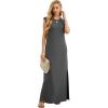imageGRECERELLE 2025 Women YearRound Casual Round Neck Loose Split WrinkleFree Long Maxi Vacation Dress with Pockets XS3XLDark Gray
