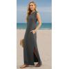 imageGRECERELLE 2025 Women YearRound Casual Round Neck Loose Split WrinkleFree Long Maxi Vacation Dress with Pockets XS3XLDark Gray