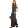 imageGRECERELLE 2025 Women YearRound Casual Round Neck Loose Split WrinkleFree Long Maxi Vacation Dress with Pockets XS3XLDark Gray