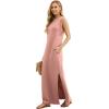 imageGRECERELLE 2025 Women YearRound Casual Round Neck Loose Split WrinkleFree Long Maxi Vacation Dress with Pockets XS3XLDeep Pink