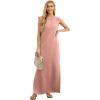 imageGRECERELLE 2025 Women YearRound Casual Round Neck Loose Split WrinkleFree Long Maxi Vacation Dress with Pockets XS3XLDeep Pink