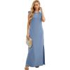 imageGRECERELLE 2025 Women YearRound Casual Round Neck Loose Split WrinkleFree Long Maxi Vacation Dress with Pockets XS3XLDenim Blue