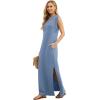 imageGRECERELLE 2025 Women YearRound Casual Round Neck Loose Split WrinkleFree Long Maxi Vacation Dress with Pockets XS3XLDenim Blue
