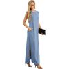 imageGRECERELLE 2025 Women YearRound Casual Round Neck Loose Split WrinkleFree Long Maxi Vacation Dress with Pockets XS3XLDenim Blue